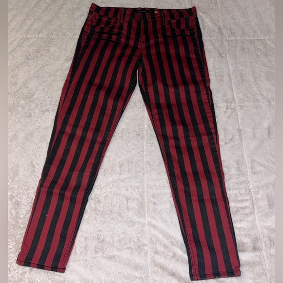Blackheart Red and Black Striped Skinny Pants - Picture 3 of 9